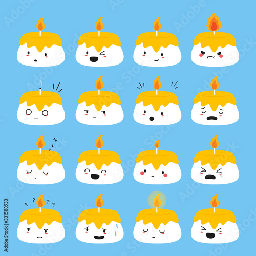Cute small candle with funny faces vector set