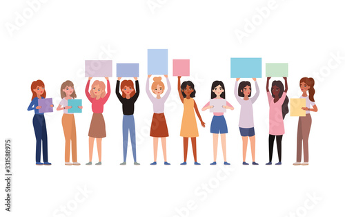 Women with banners vector design