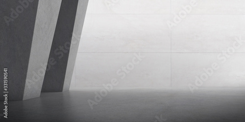 Abstract of concrete space with sun light cast the shadow on the wall ,Geometric structure, Museum space,Perspective of brutalism architecture,3d rendering. 