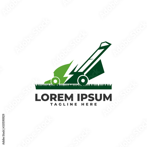 Lawn Mower Power Electrically Logo Vector Icon Illustration