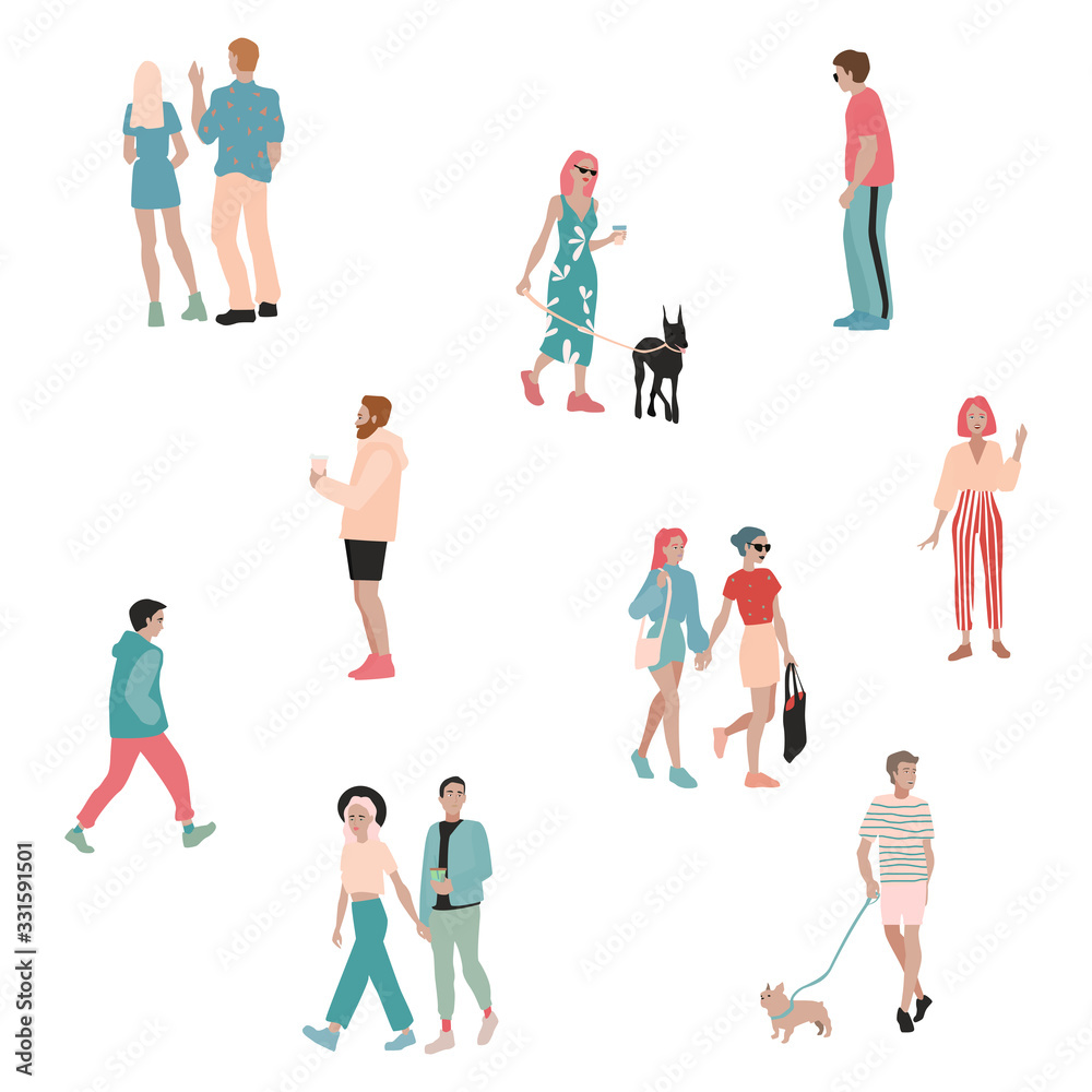 Set of people. Group of male and female flat cartoon characters isolated on white background. Colorful vector illustration.