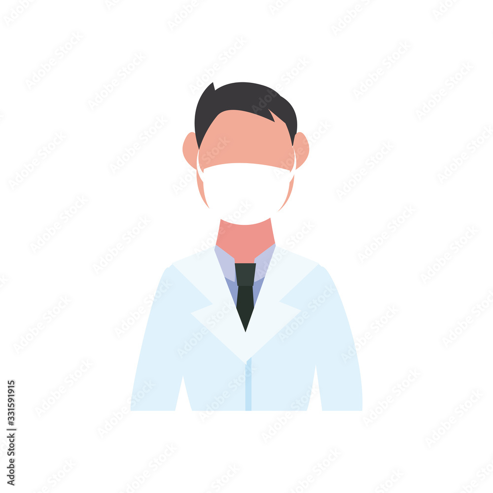 medical doctor with mouth mask icon, flat style medical doctor with mouth mask icon, flat style