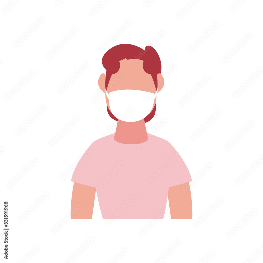 cartoon man with mouth mask icon, flat style