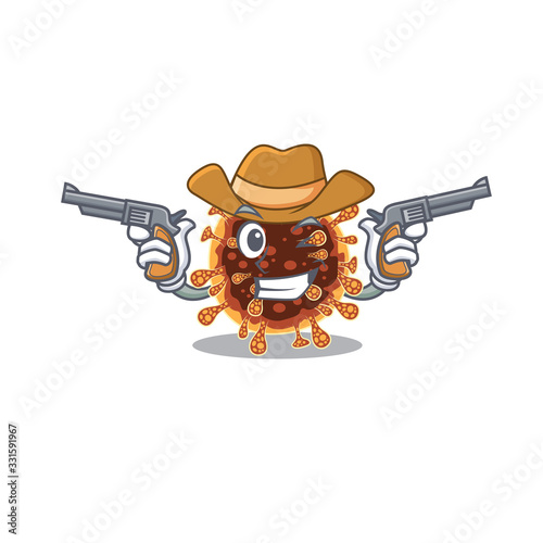 Funny gamma coronavirus as a cowboy cartoon character holding guns