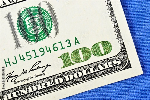 Obraz na plátně A hundred-dollar American note is a Federal reserve ticket of the United States