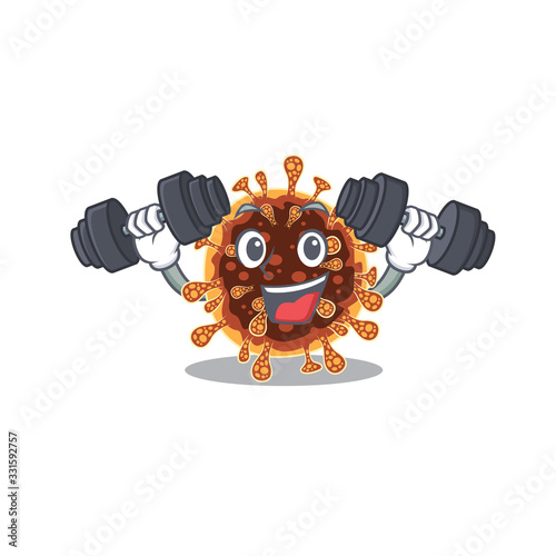 Smiley Fitness exercise gamma coronavirus cartoon character raising barbells