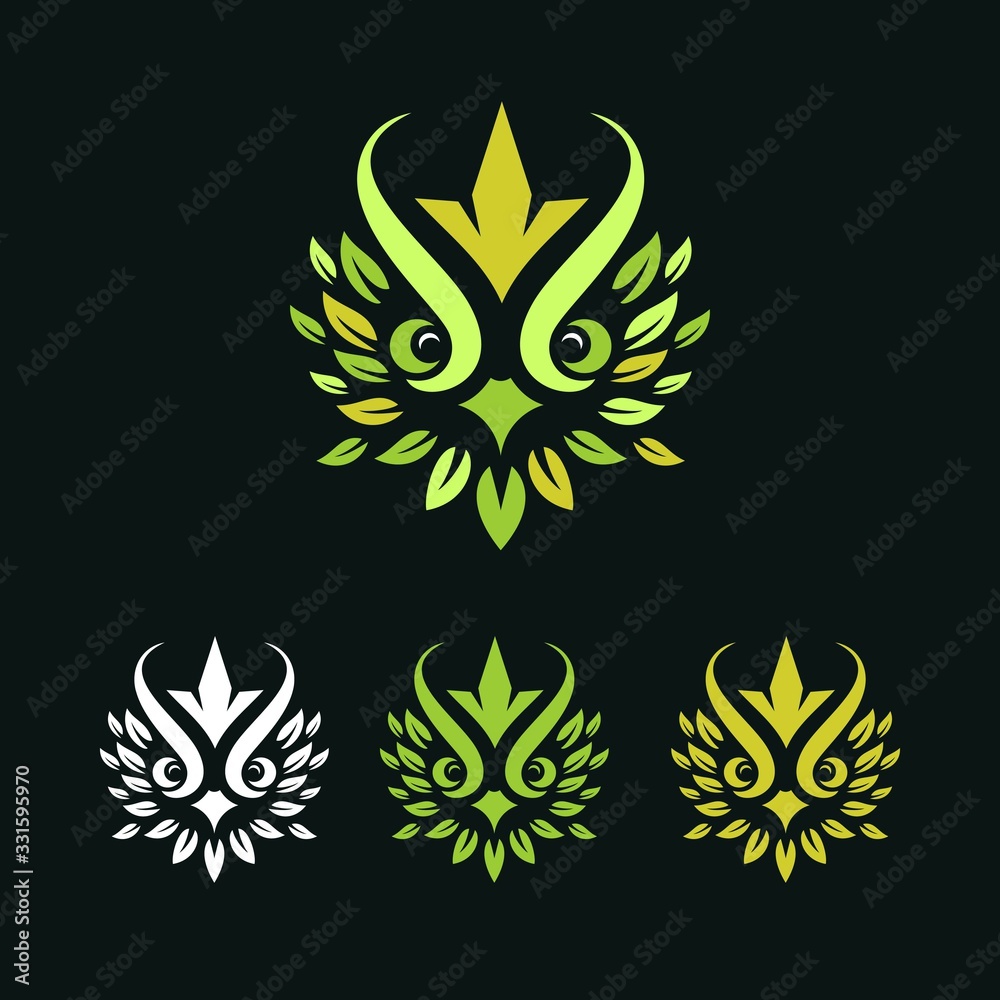 Owl with Leaves ornament abstract logo