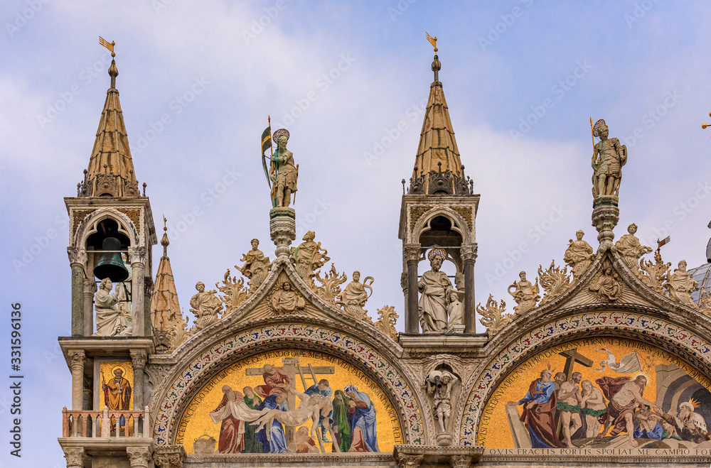 Facade of Saint Mark's Basilica on Saint Mark's square in Venice Italy
