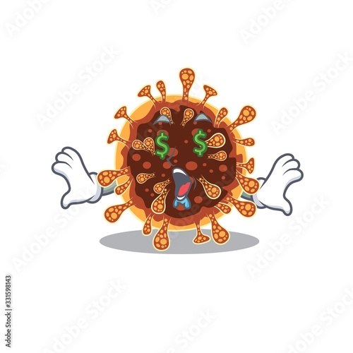 Rich gamma coronavirus with Money eye mascot character style