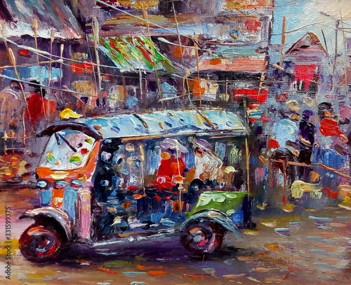 Art Oil painting Fine art Thailand Tuk Tuk  car © Kwang Gallery