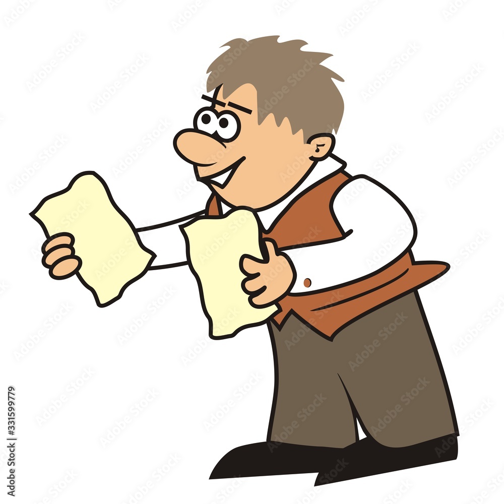man with leaflet, funny vector illustration