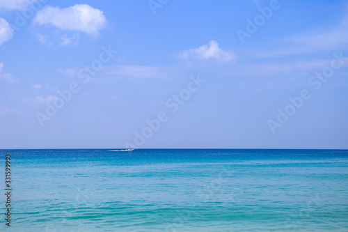 Fototapeta Naklejka Na Ścianę i Meble -  Beautiful blue sea and blue sky view, nature concept background, peacful beach, summer break destination