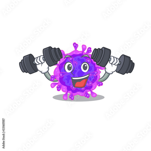 Smiley Fitness exercise alpha coronavirus cartoon character raising barbells