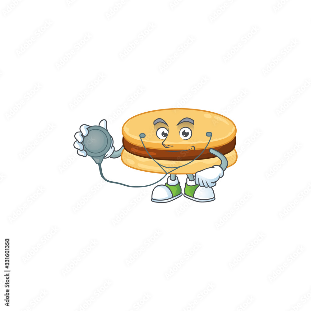 A cartoon character of brown alfajor Doctor using tools A cartoon character of brown alfajor Doctor using tools
