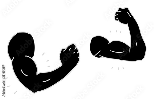 モノクロのボディパーツ素材：男性、上腕、力こぶ