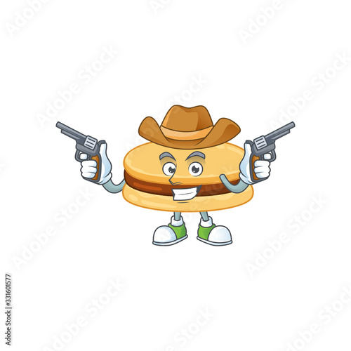 Cool cowboy cartoon design of brown alfajor holding guns