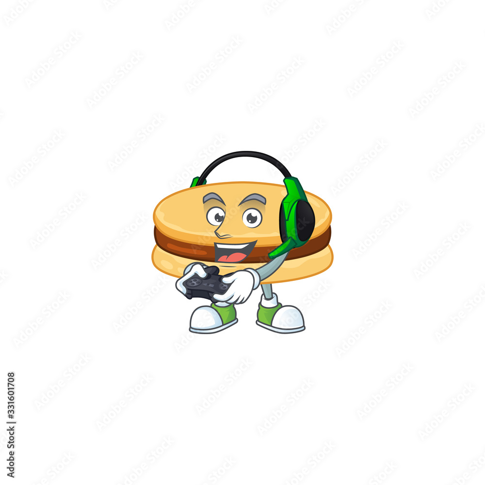 An adorable brown alfajor in Sailor cartoon character with white hat An adorable brown alfajor in Sailor cartoon character with white hat