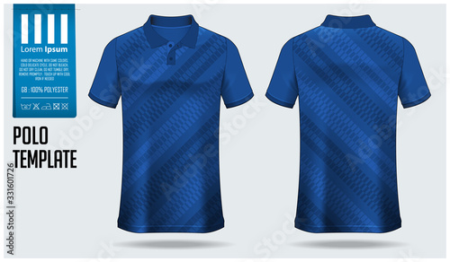 Polo t-shirt mockup template design for soccer jersey, football kit or sportswear. Sport uniform in front view and back view. T-shirt mock up for sport club. Fabric pattern. Vector Illustration.