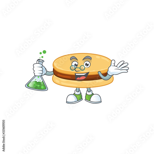 Brown alfajor brainy Professor Cartoon design grasp a glass tube