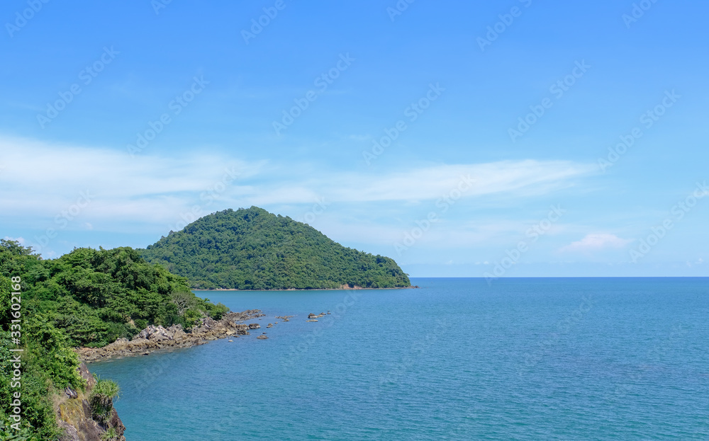 Blue sea sky and island