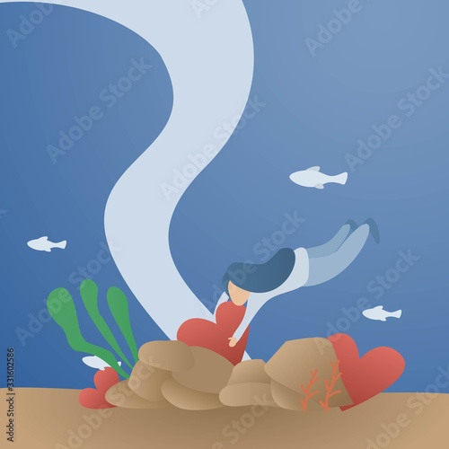 self care and self compassion concept,woman or girl looking for love in the ocean,Vector illustration.