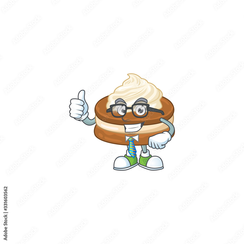 White cream alfajor successful Businessman cartoon design with glasses and tie White cream alfajor successful Businessman cartoon design with glasses and tie