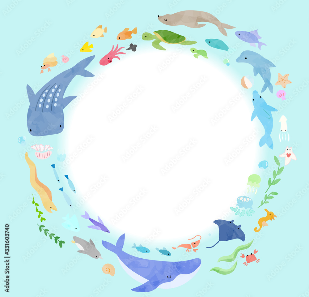 海の生き物のフレーム 絵本風 Stock Vector Adobe Stock