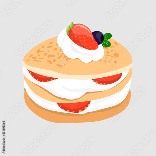 Pancake whipping cream and berries