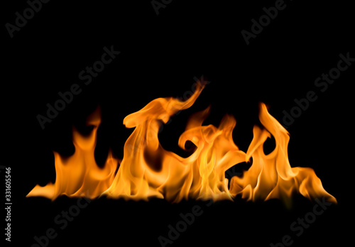 A burning flame On a black background