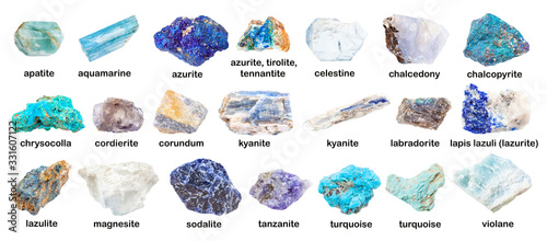 set of various blue unpolished stones with names Stock Photo | Adobe Stock