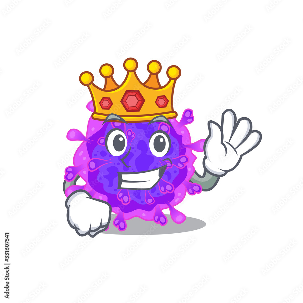 Fototapeta premium The Royal King of alpha coronavirus cartoon character design with crown
