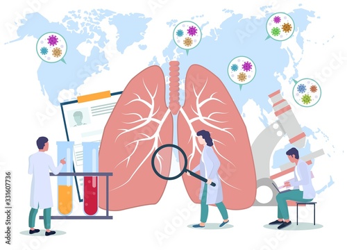 Respiratory lung disease medical checkup. Virus epidemic 2020 vector poster. Coronavirus disease prevention and awareness. Corona virus medical banner template. Lung x-ray test.