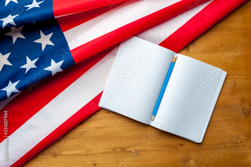 Top view flag of United States of America notebook
