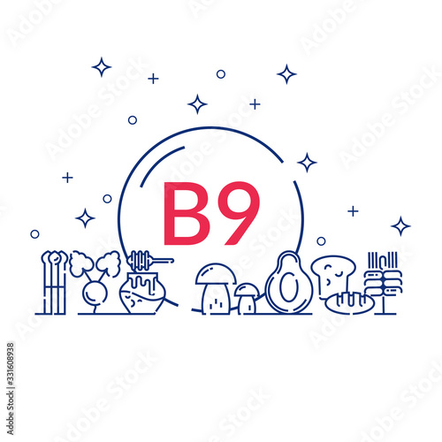 Vitamin B9, which is found in foods.