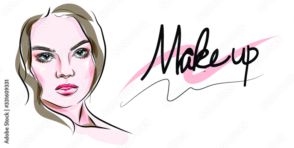 Vector illustration. Beautiful girl with a gentle make-up. Beauty, and beauty industry. A gentle and sweet face. Suitable for printing on clothes, or for printing. Vector illustration. Beautiful girl with a gentle make-up. Beauty, and beauty industry. A gentle and sweet face. Suitable for printing on clothes, or for printing.