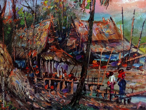 Art painting Oil color Hut northeast Thailand Countryside © Kwang Gallery