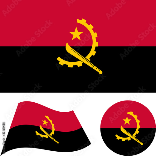 National flag of Republic of Angola, icon set. Vector illustration.