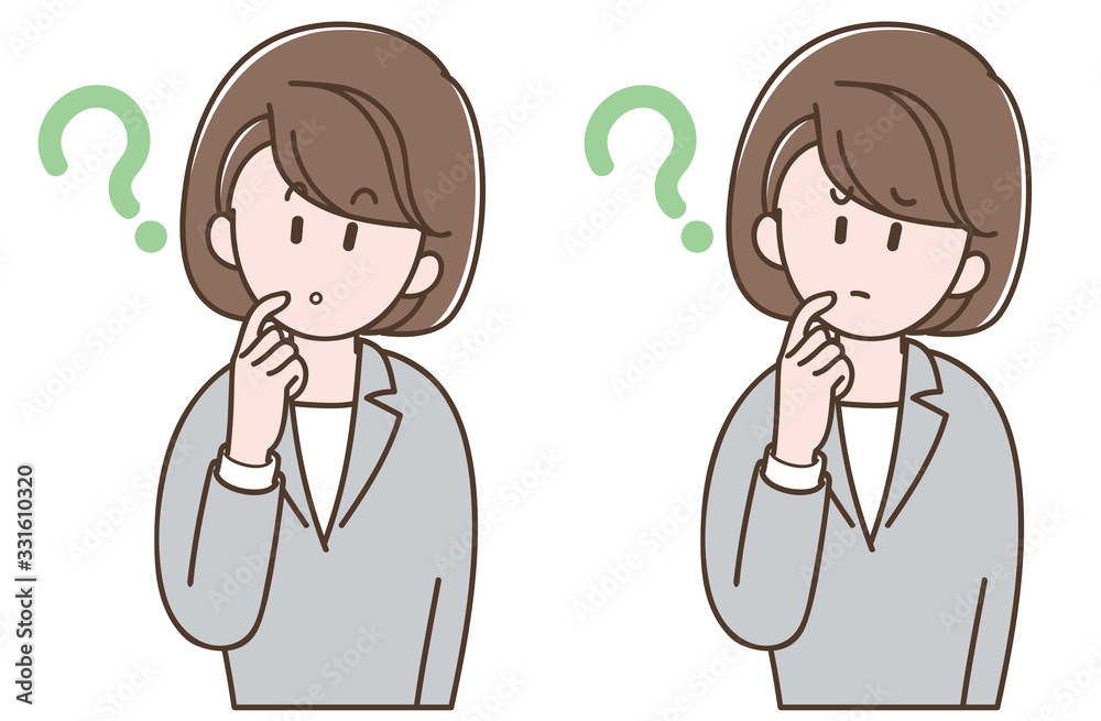Woman in a suit is thinking, Vector illustration set Woman in a suit is thinking, Vector illustration set