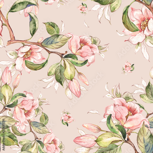 Watercolor seamless pattern of spring branches