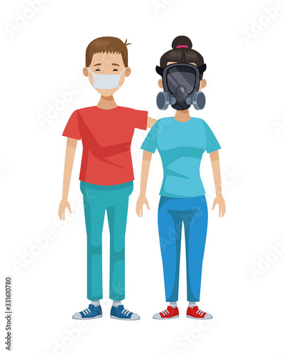young couple with mouth cap and mask