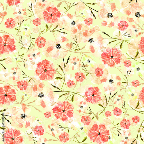  Seamless pattern delicate watercolor flowers