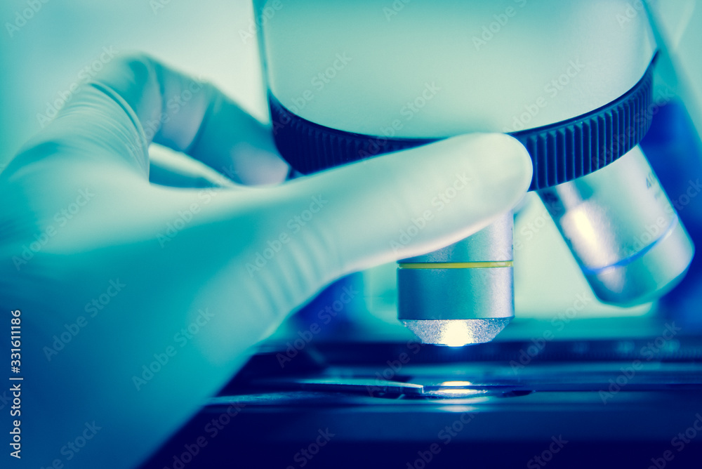 Close up lens microscope in laboratory. Close up lens microscope in laboratory.
