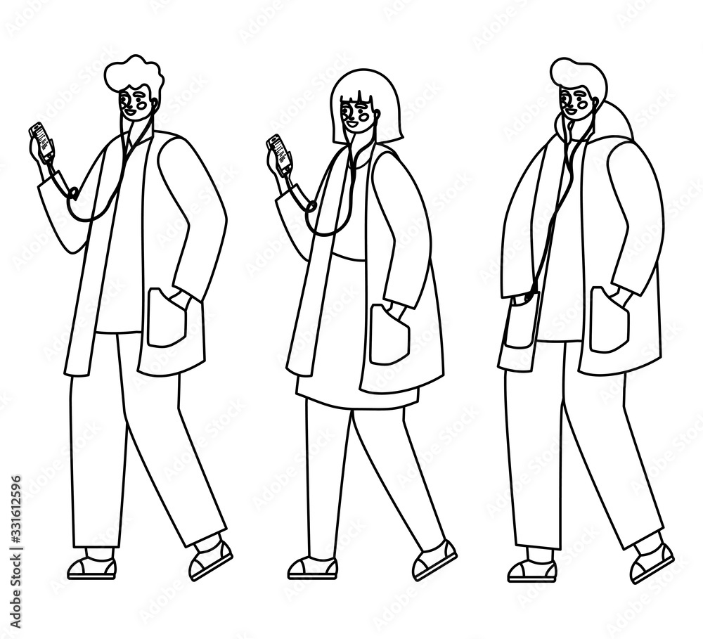 Boys and girl with smartphones vector design Boys and girl with smartphones vector design