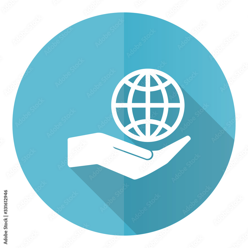 Hand care planet environment blue round flat design vector icon isolated on white background Hand care planet environment blue round flat design vector icon isolated on white background