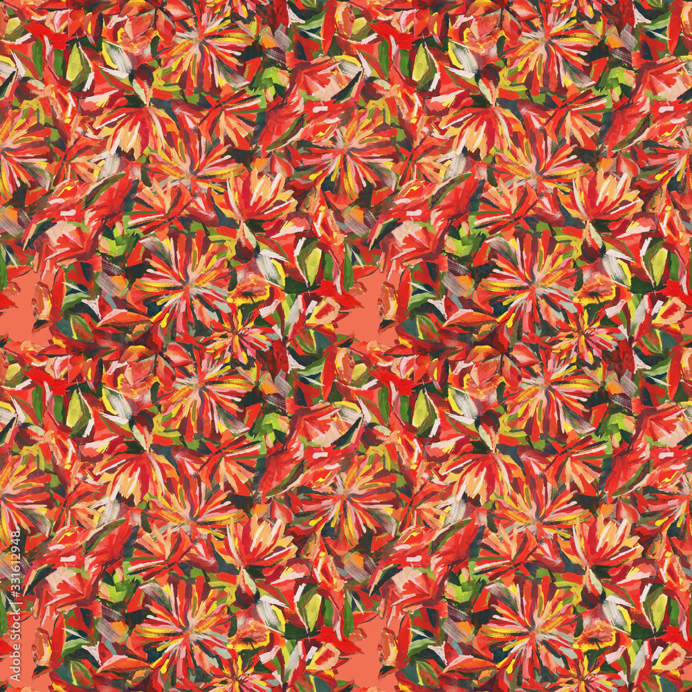 Colorful seamless pattern made of painting of flower bouquet. Impressionism style. Hand painted with gouache. Colorful seamless pattern made of painting of flower bouquet. Impressionism style. Hand painted with gouache.