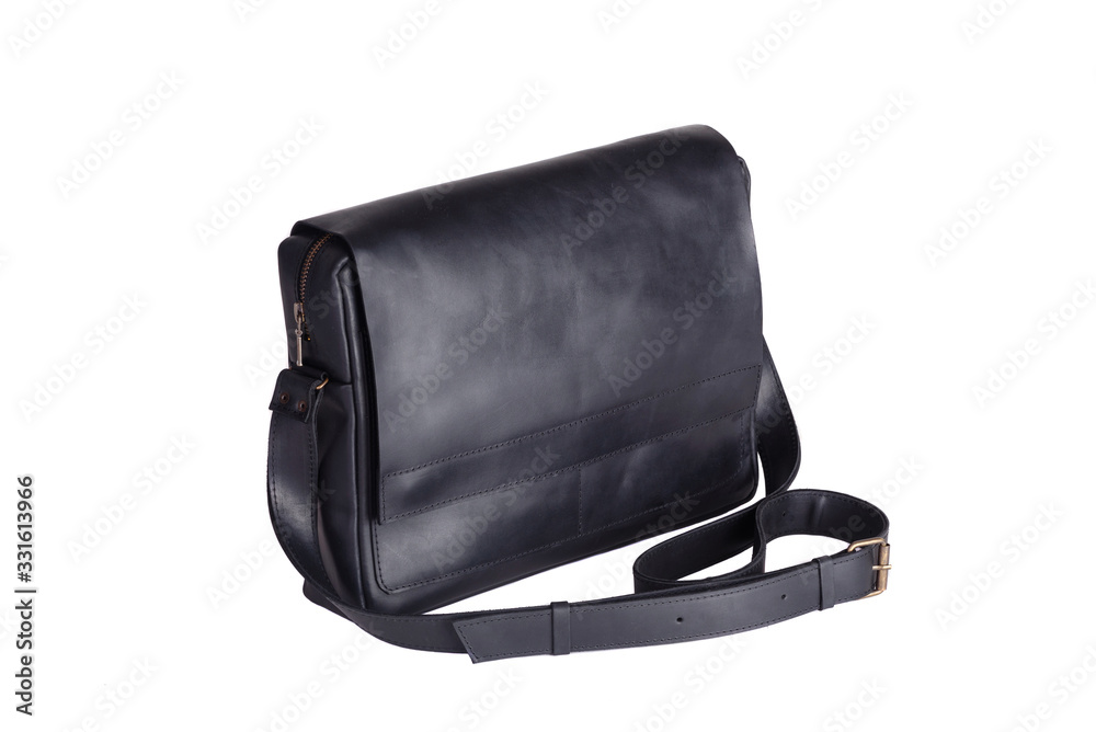 Natural fashion leather handbag isolated on white background