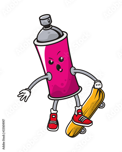 spray paint bottle in skateboard comic character