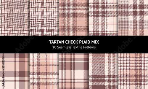 Plaid pattern set. Seamless pink and brown vector check plaid graphics for flannel shirt, blanket, throw, skirt, duvet cover, or other modern fabric design.