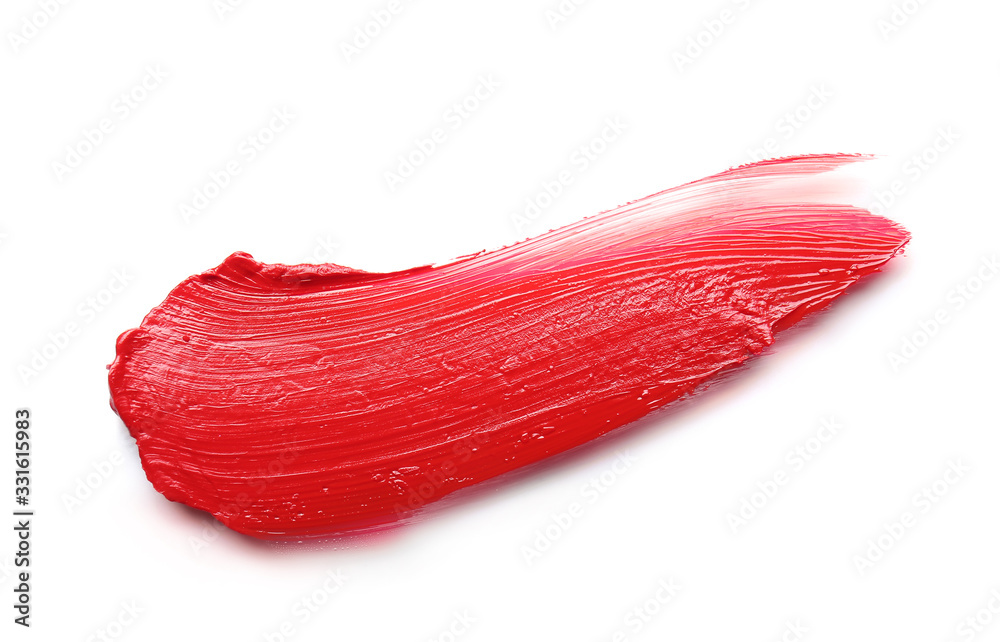 Sample of bright lipstick on white background