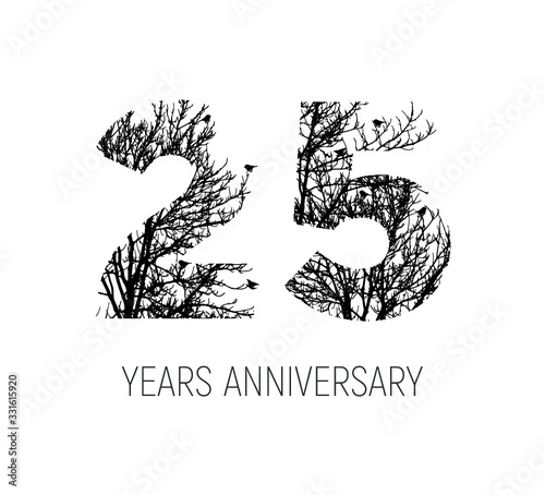 25 years old Logo Letter Made From Black Tree Branches. Tree Letter Design with Minimalist Creative Style. Vector